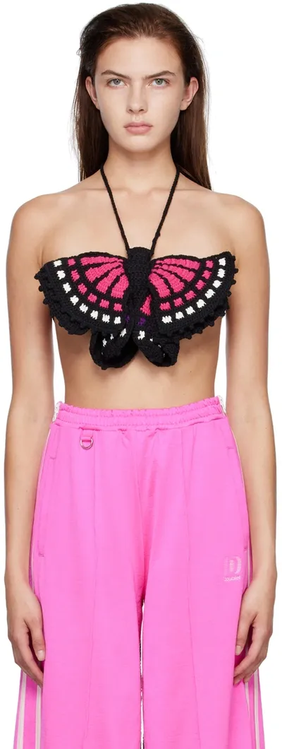 Doublet Black & Pink Butterfly Tank Top