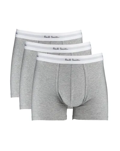 Paul Smith Pack Of Three Branded-waistband Stretch-cotton Trunks In Grey