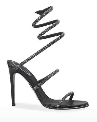 René Caovilla Cleo Snake Strass Stiletto Sandals In Grey