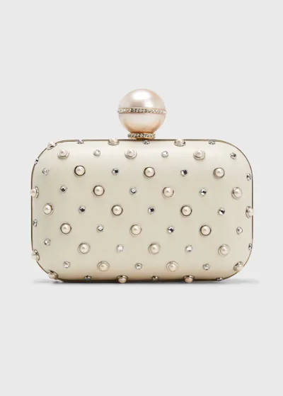 Jimmy Choo Cloud Embellished Leather Clutch In Neutral