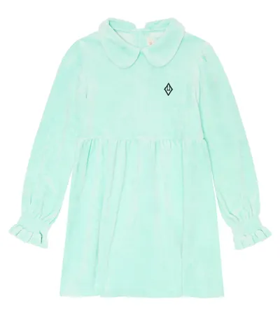 The Animals Observatory Kids' Mouse Velvet Dress In Turquoise Logo