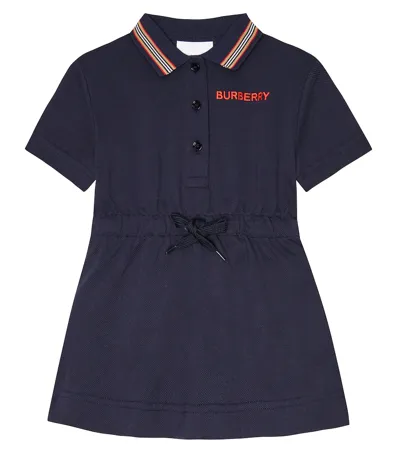 Burberry Baby Icon Stripe Cotton Polo Dress In Blue