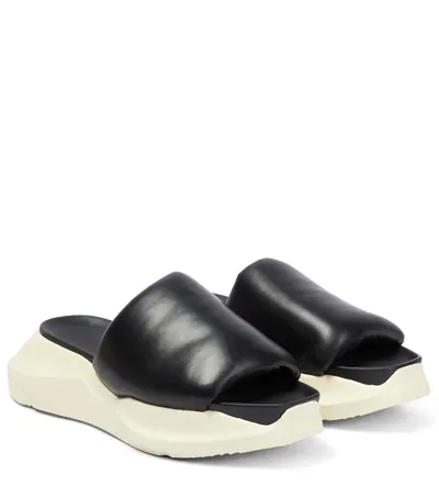 Rick Owens Geth Leather Platform Slides In Black