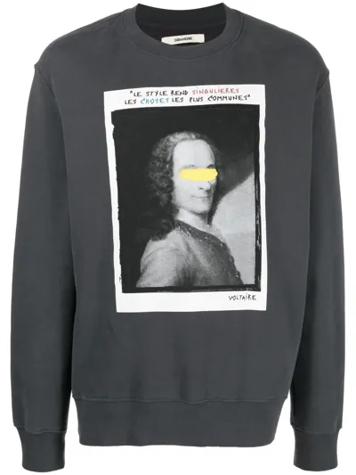 Zadig & Voltaire Simba Mo Photoprint Voltaire Cotton Blend Printed Crewneck Sweatshirt In Anthracite