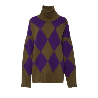 La Doublej Argyle Intarsia Knit Jumper In Green Purple