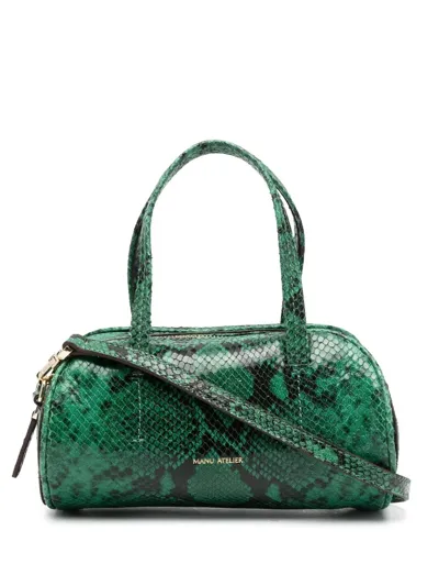 Manu Atelier Snakeskin-effect Bowling Bag In Green