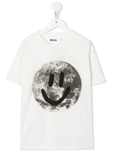 Molo Kids' Smiley-print Detail T-shirt In Weiss