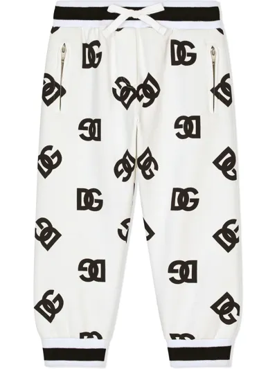 Dolce & Gabbana Kids' Jersey Jogging Pants With Dg Logo Print In White