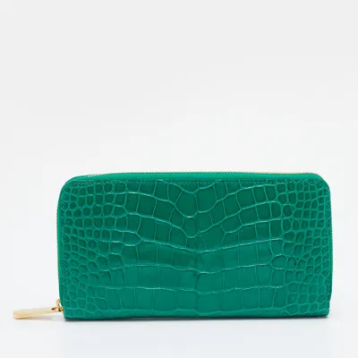 Pre-owned Louis Vuitton Green Alligator Leather Zippy Wallet