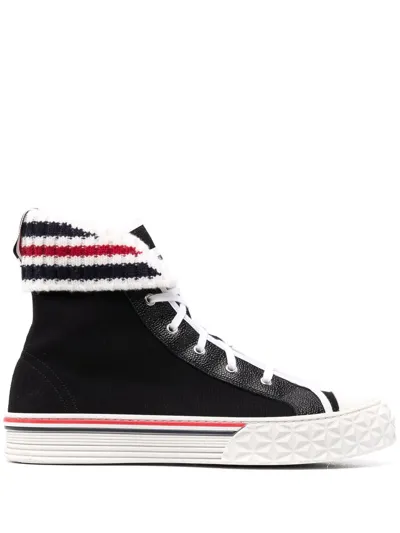 Thom Browne Collegiate Knit-cuff High-top Sneakers In Black