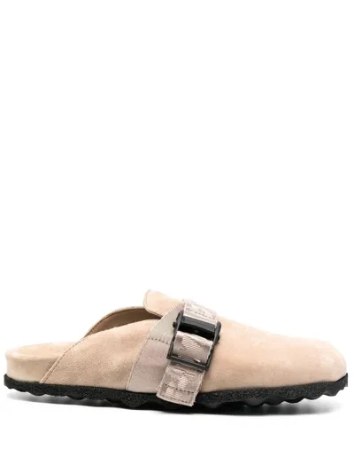 Off-white 30mm Industrial Belt Suede Sabot Flats In Sand Sand