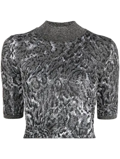 Rabanne Leopard Print Short-sleeve Top In Grey