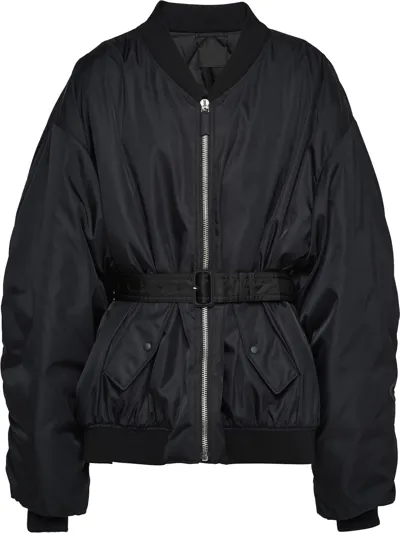 Prada Re-nylon Belted Bomber Jacket In Black