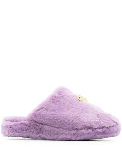 Versace Purple La Medusa Faux Fur Slippers