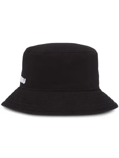 Miu Miu Embroidered-logo Bucket Hat In Black