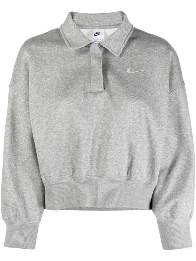 Nike Logo-embroidered Cropped Polo Sweatshirt In Grau