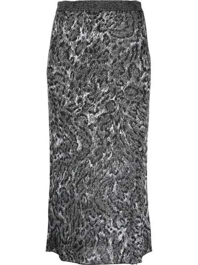 Rabanne Leopard-pattern Knit Midi Skirt In Grey