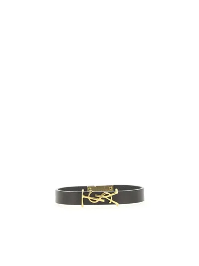 Saint Laurent Logo Plaque Bracelet In Black