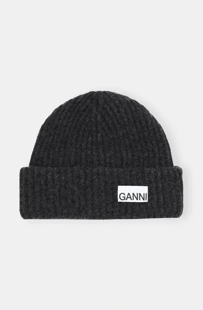 Ganni Wool Beanie In Phantom