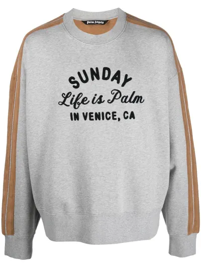 Palm Angels Slogan-embroidered Sweatshirt In Grey