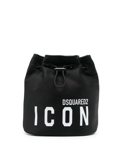 Dsquared2 Icon-print Bucket Bag In Black