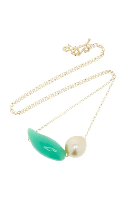 Ten Thousand Things Bean 18k Yellow Gold Pearl; Chrysoprase Necklace In Green