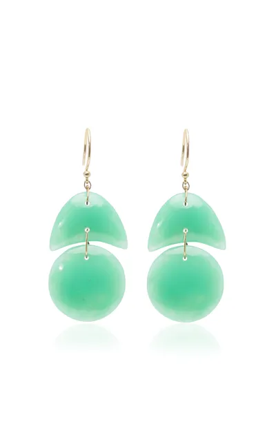 Ten Thousand Things Tiny Arps 18k Yellow Gold Chrysoprase Earrings In Green