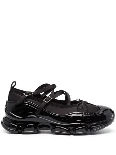 Simone Rocha Low Trek Beaded Round-toe Criss-cross Ballerina Sneakers In Black