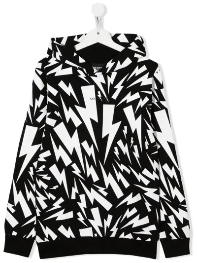 Neil Barrett Teen Graphic Thunderbolt-print Hoodie In Black