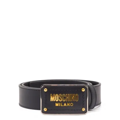 Moschino Logo Lettering Buckle Belt In Black