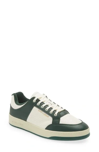 Saint Laurent Sneakers Basse Sl61 In Pelle Traforata In White Dark Green