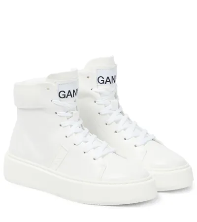 Ganni Faux Leather High-top Sneakers In White