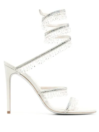 René Caovilla Chandelier 105mm Crystal-embellished Sandals In Neutrals