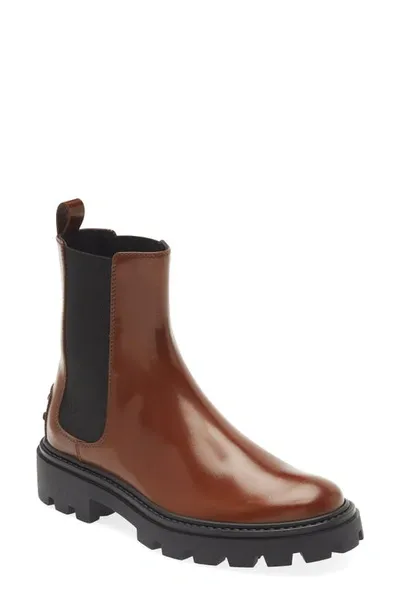 Tod's Goma Pesante Leather Chelsea Boots In Brown