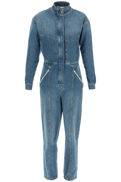 Stella Mccartney Denim Logo Tape Jumpsuit In Stone Blue (blue)