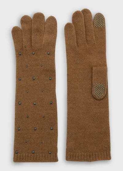 Portolano Long Studded Cashmere Tech Gloves In Toffee