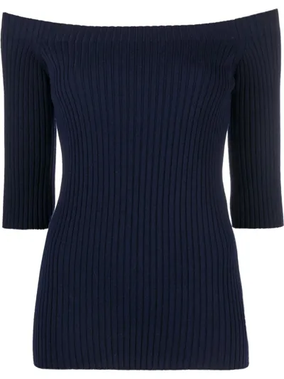 Chloé Boat Neck Wool Sweater In Blue