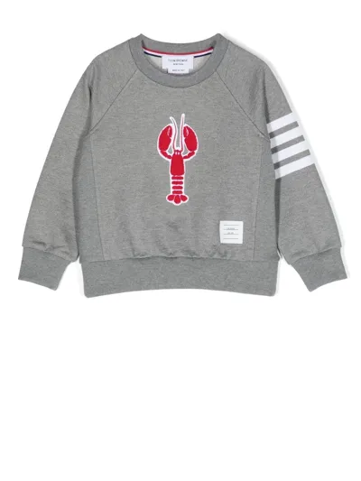 Thom Browne Kids' Lobster-patch 4-bar Sweatshirt In Gray