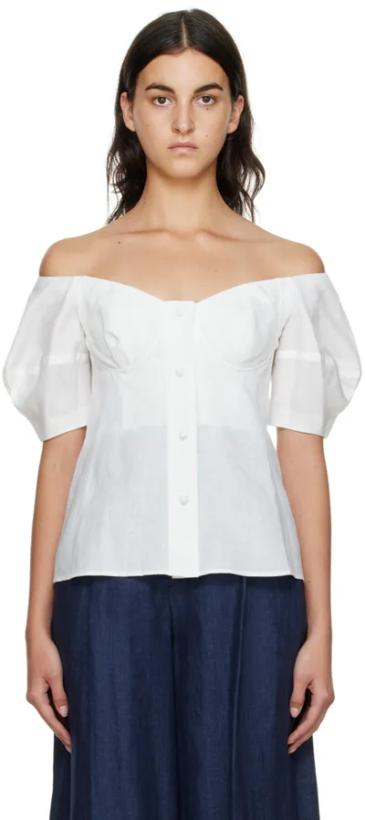 Chloé Balloon Sleeve Off The Shoulder Linen Voile Bustier Top In Iconic Milk