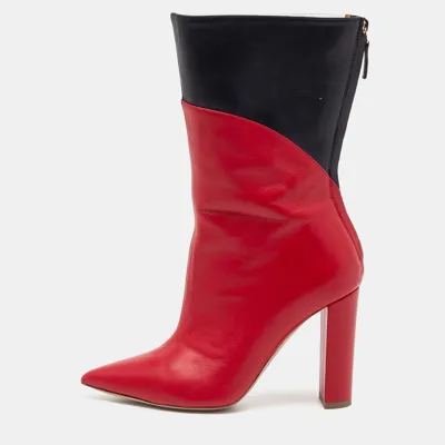 Pre-owned Malone Souliers By Roy Luwolt Red/blue Leather And Pvc Blaire Mid Calf Boots Size 35.5