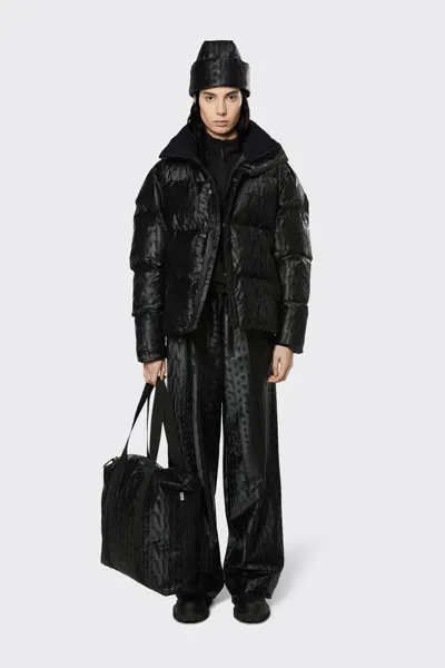 Rains Boxy Puffer Jacket In Black Monogram