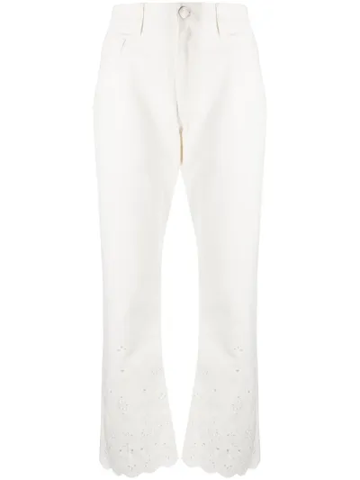 Staud Noemie Eyelet-embroidered Straight Jeans In White