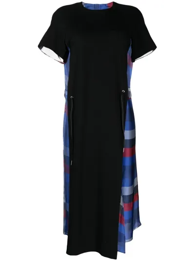 Sacai Check-pattern Midi Dress In Black