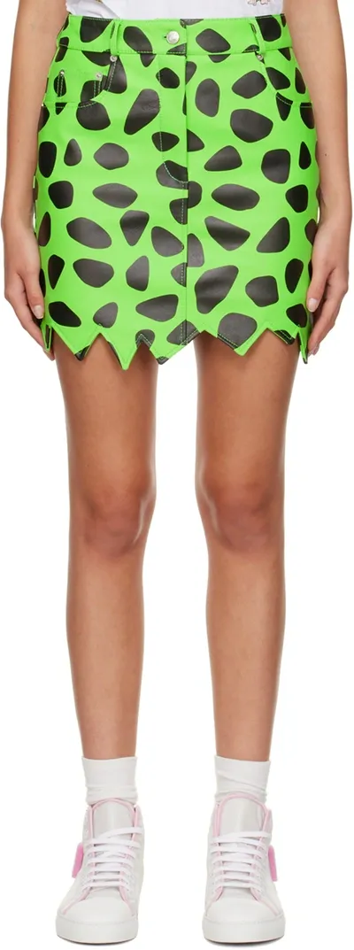 Moschino Green The Flintstones Edition Leather Miniskirt In Fantasy Print Green