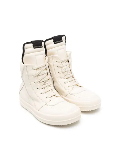 Rick Owens Geobasket Leather High Top Sneakers In Off White