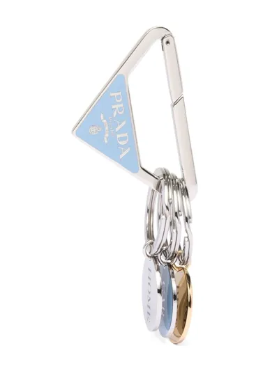 Prada Charm-detail Triangle Keyring In Silver