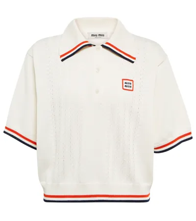 Miu Miu White Short Sleeve Polo Shirt With Embroidery