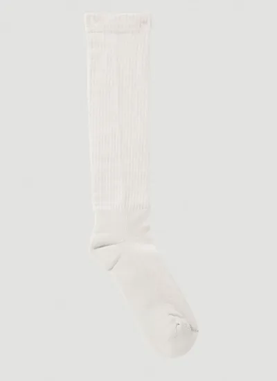 Rick Owens Logo Intarsia Socks In Beige