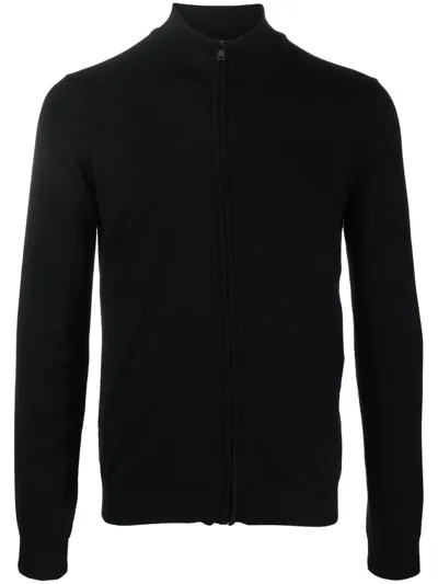 Hugo Boss Zipped Virgin-wool Jumper In Black