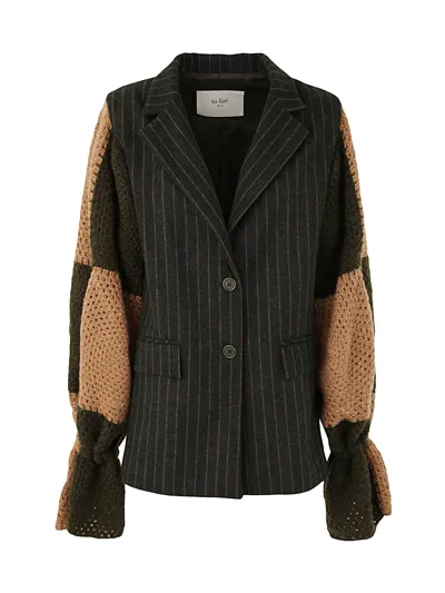 Tu Lizé Green Pinstripe Jacket With Crochet Sleeves